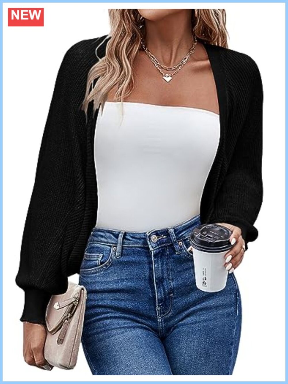 Women's Knitted Cropped Bolero Shrug Cardigan Batwing Sleeve Open Front